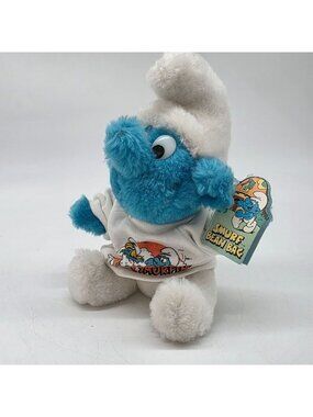 Smurf Bean Bag Plush Toy 1980 Wallace Berrie Schleich Roller Smurfin Shirt